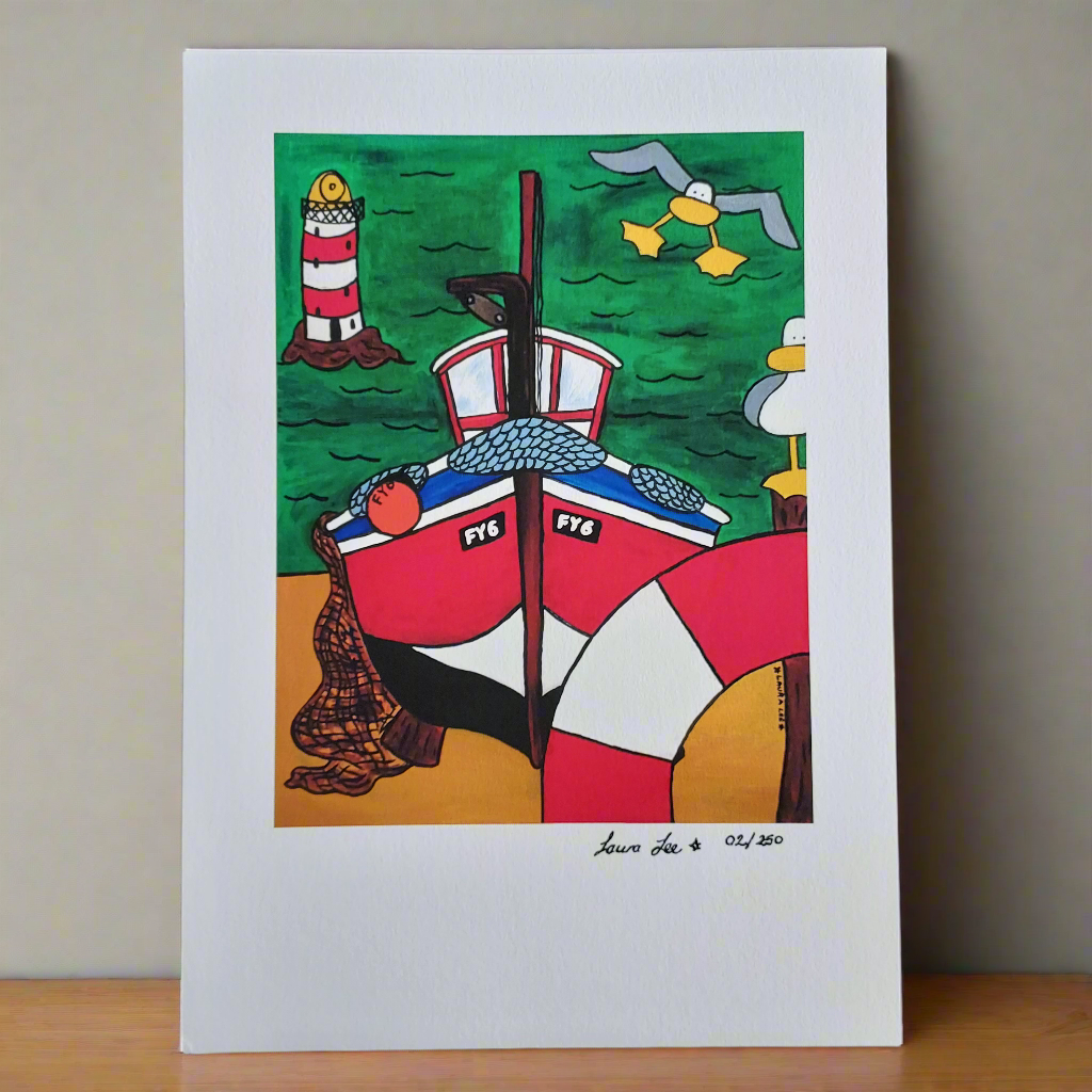 A4 print Cornish boat acrylic painting by Laura Lee