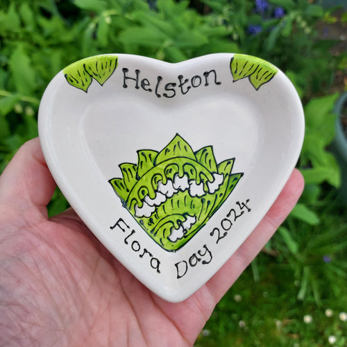 2nds - Helston Flora Day 2024 - Heart Dish - Lily Of The Valley - Ceramic - Hand Painted