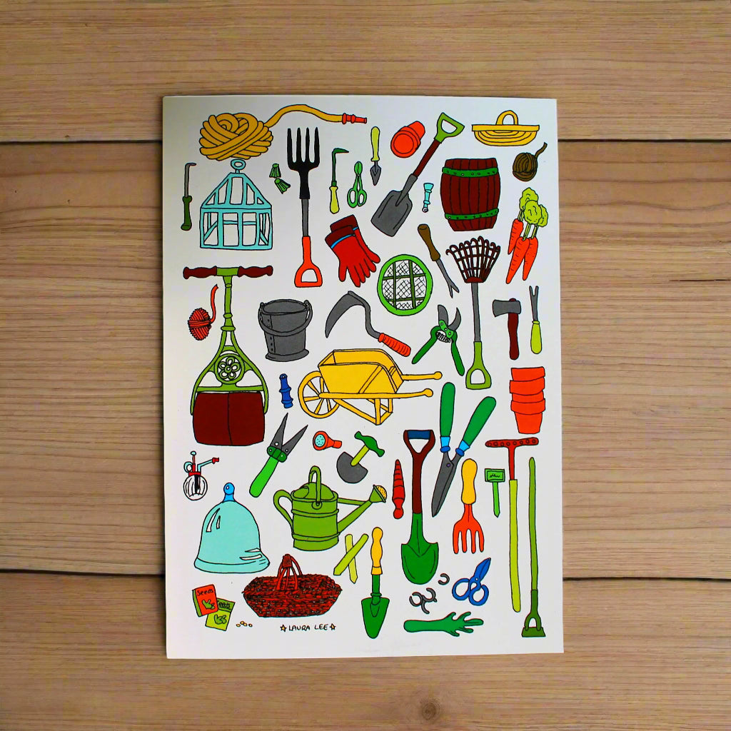 Vintage gardening tools card Laura Lee Designs