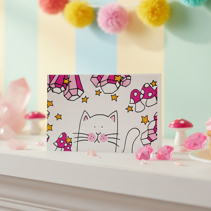 The Crystal Healer's Cat Greetings Card - Blank Inside - 100% Recycled - Plastic Free