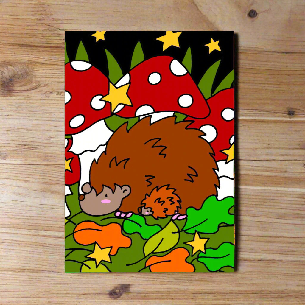 Hedgehog Stars Mushrooms Toadstools Birthday Greetings Card Laura Lee Designs
