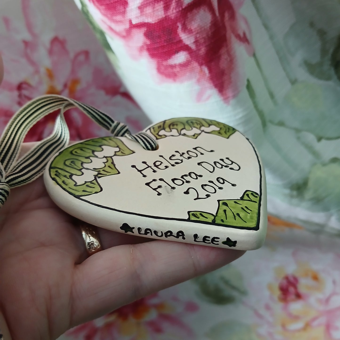 2nds - Helston Flora Day Heart 2019 - Lily Of The Valley - Ceramic - Hand Painted
