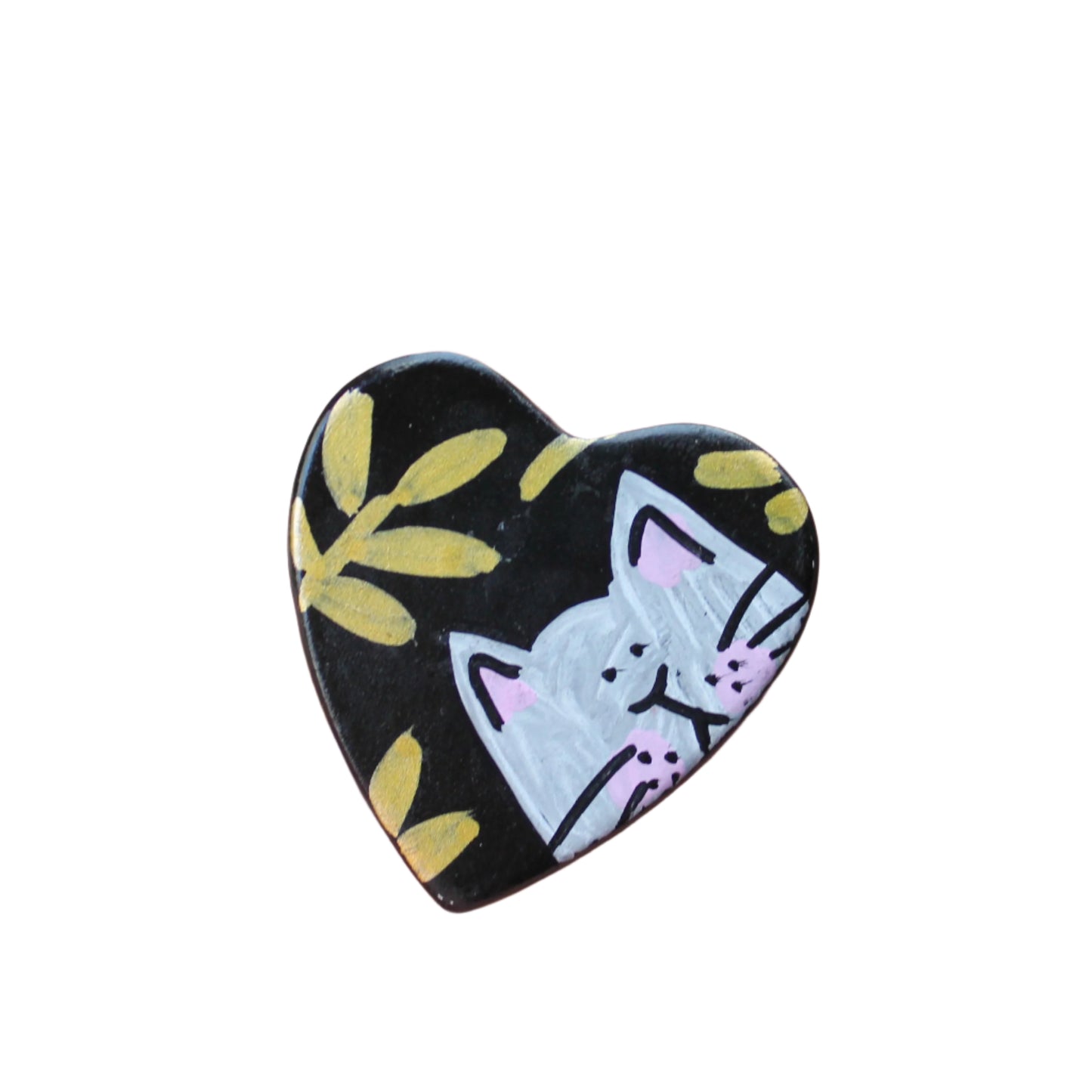 Laura Lee Designs Handpainted Ceramic Cat Heart Magnet