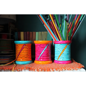Bobbin Storage Jar - Vase - Knitting Needle Pot - Hand Painted - Fine China