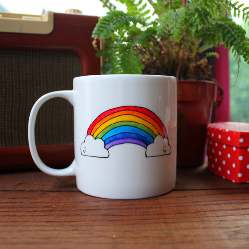 Rainbow mug with cute smiling clouds mental health funny mug Laura Lee Designs 