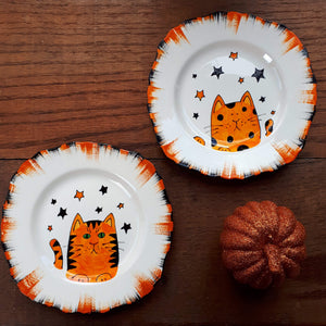 Pumpkin and squash the witches cats plates by Laura Lee Designs 
