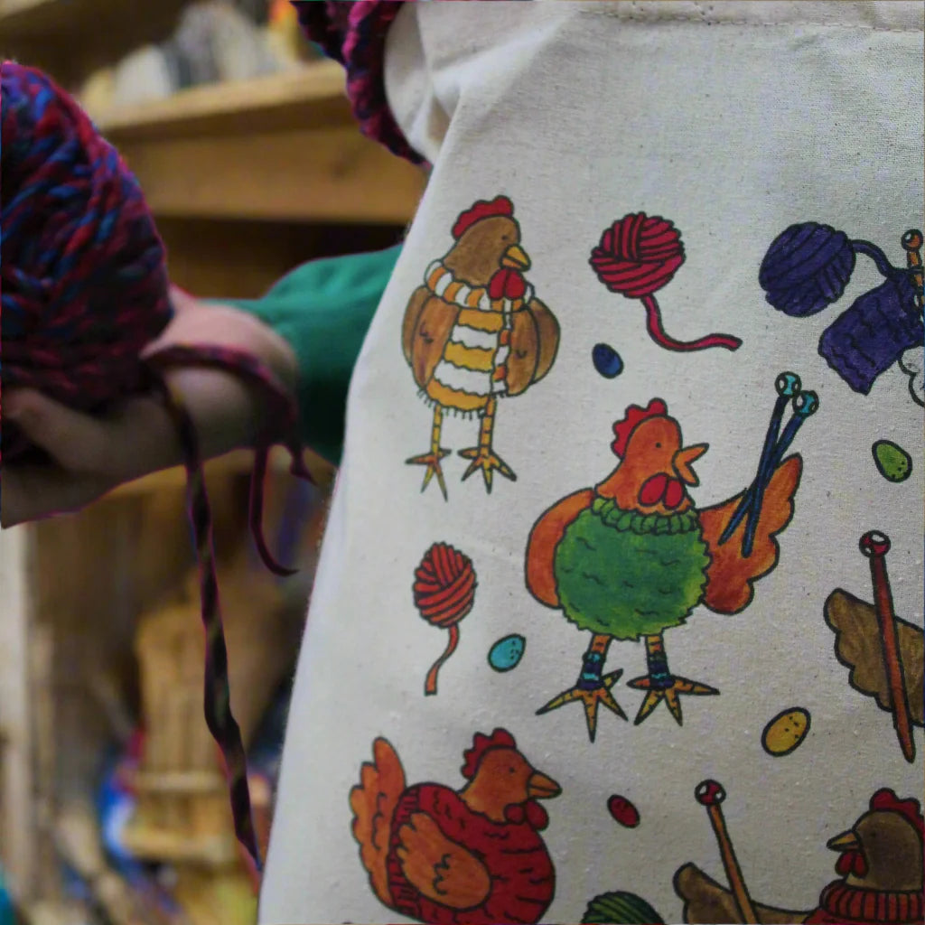 Laura Lee Designs Knitting Chickens Cotton Tote Bag