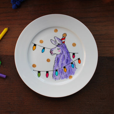 Party Llama plate by Laura Lee Designs Cornwall