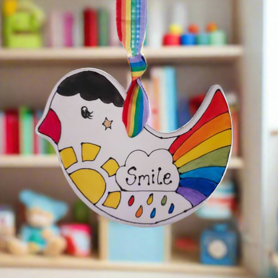 Laura Lee Designs Handpainted Ceramic Colourful Bird Hanging Decoration