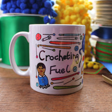 Load image into Gallery viewer, Colourful crocheting fuel mug for crocheters by Laura Lee Designs in Cornwall