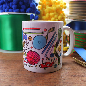 Colourful crocheting mug for crafters by Laura Lee Designs in Cornwall