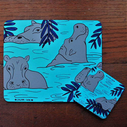 Hippo placemat and coaster set by Laura Lee Designs