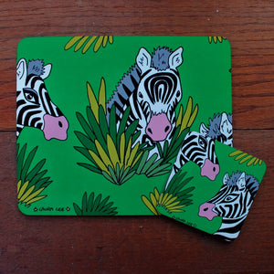 zebra placemat and coaster set by Laura Lee Designs Cornwall