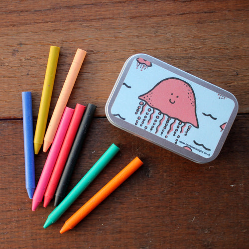 Jellyfish crayon tin by Laura lee Designs in Cornwall