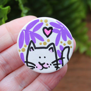 Purple ferns white cat magnet by Laura Lee