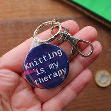 Load image into Gallery viewer, Knitting is my therapy galaxy keyring bag charm by Laura Lee Designs 