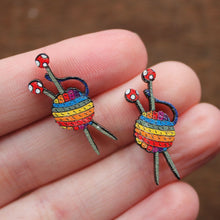 Load image into Gallery viewer, Rainbow knitters yarn earrings by Laura Lee Designs 
