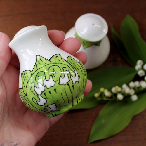 Salt and pepper pot set Lily of the valley by Laura lee Designs Cornwall