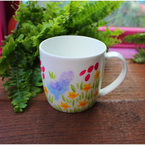Meadow flowers hand painted mug by Laura Lee Designs Cornwall