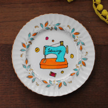 Load image into Gallery viewer, Turquoise and orange sewing machine the vintage pimp plate hand painted by Laura Lee in Cornwall
