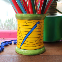 Load image into Gallery viewer, Yellow sewing thread bobbin storage jar vase by Laura Lee Designs