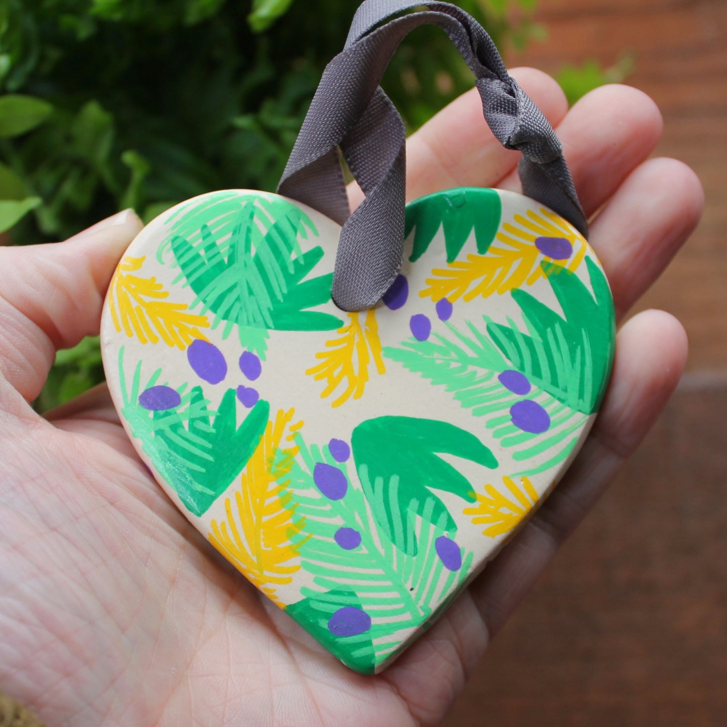 Laura Lee Designs Handpainted Zebra Ceramic Heart Hanging Decoration
