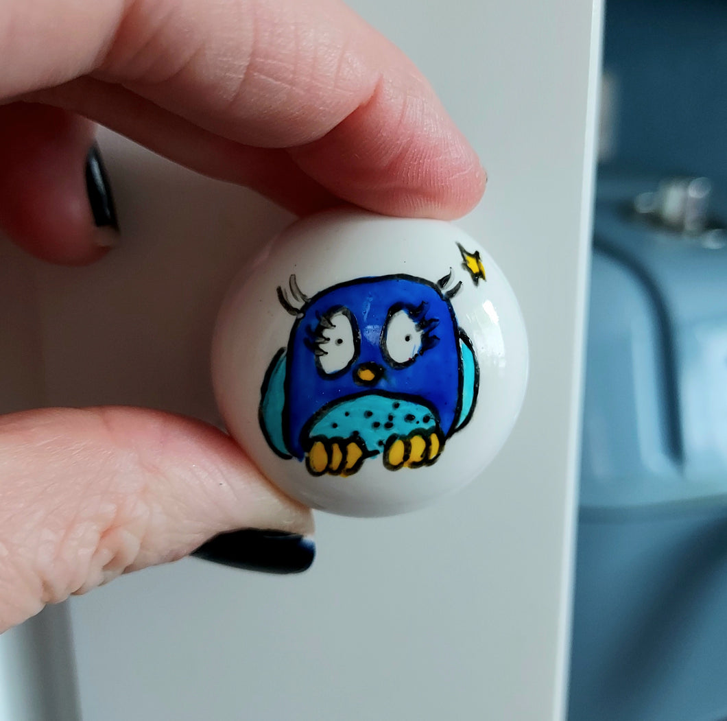 Blue owl drawer knob by Laura Lee Designs