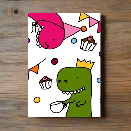 Dinosaur Teaparty Birthday Greetins Card Laura Lee Designs