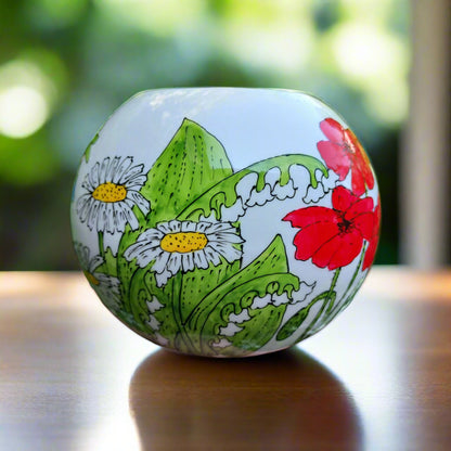 Hand Painted floral globe vase Laura Lee