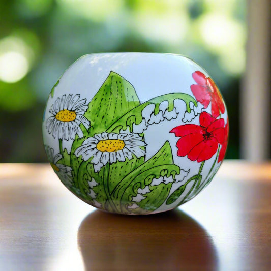 Hand Painted floral globe vase Laura Lee