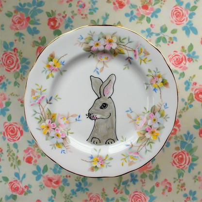 Grey Rex Rabbit Wall Plate - Plate No. 3 - The Vintage Pimp - Bunny - Hand Painted