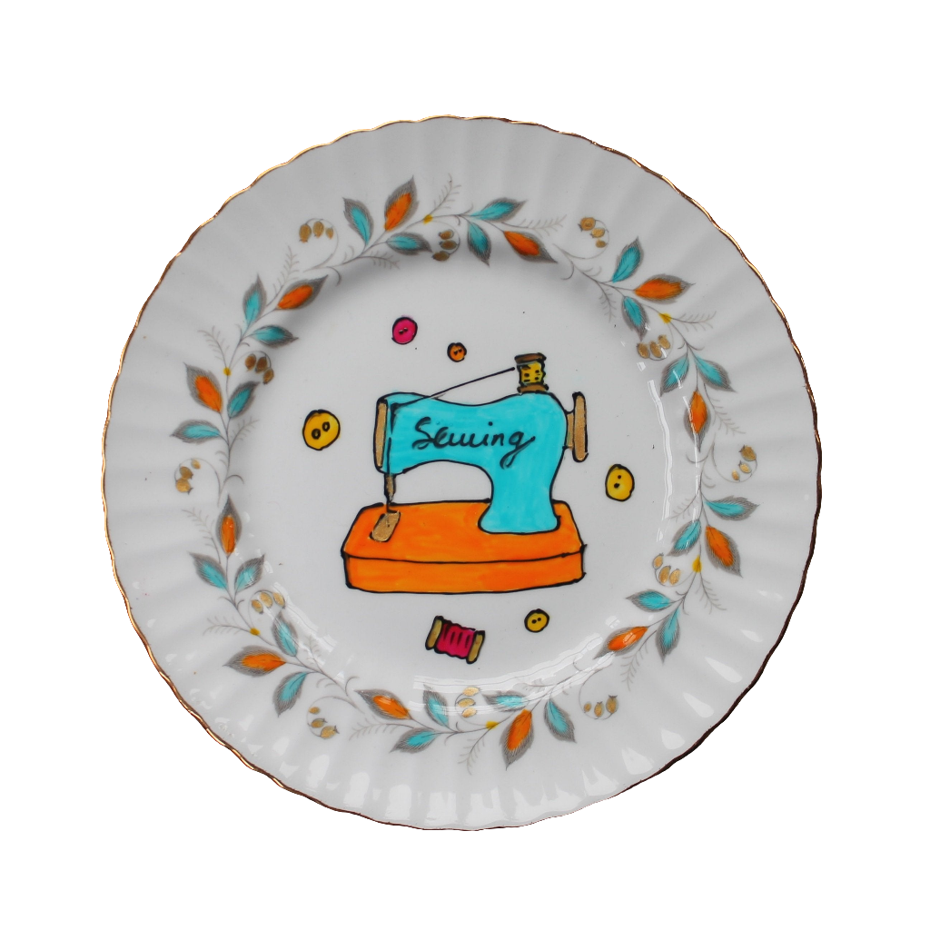 Turquoise Sewing Machine Wall Plate - The Vintage Pimp - Plate No. 201 - Sewing Theme - Motivational - Hand Painted
