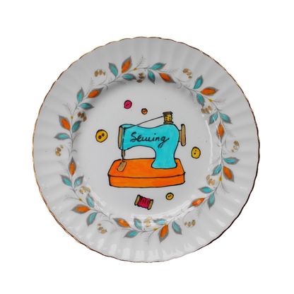 Turquoise Sewing Machine Wall Plate - The Vintage Pimp - Plate No. 201 - Sewing Theme - Motivational - Hand Painted