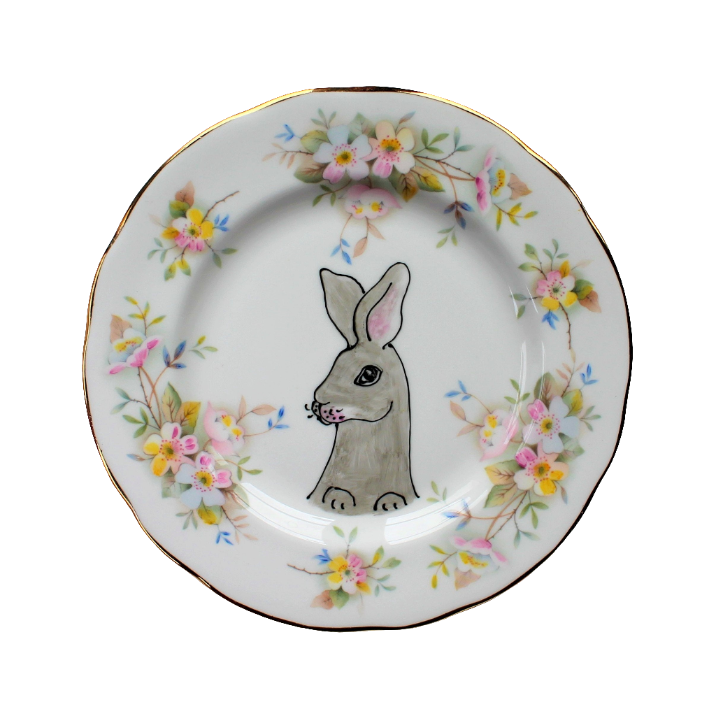 Grey Rex Rabbit Wall Plate - Plate No. 3 - The Vintage Pimp - Bunny - Hand Painted