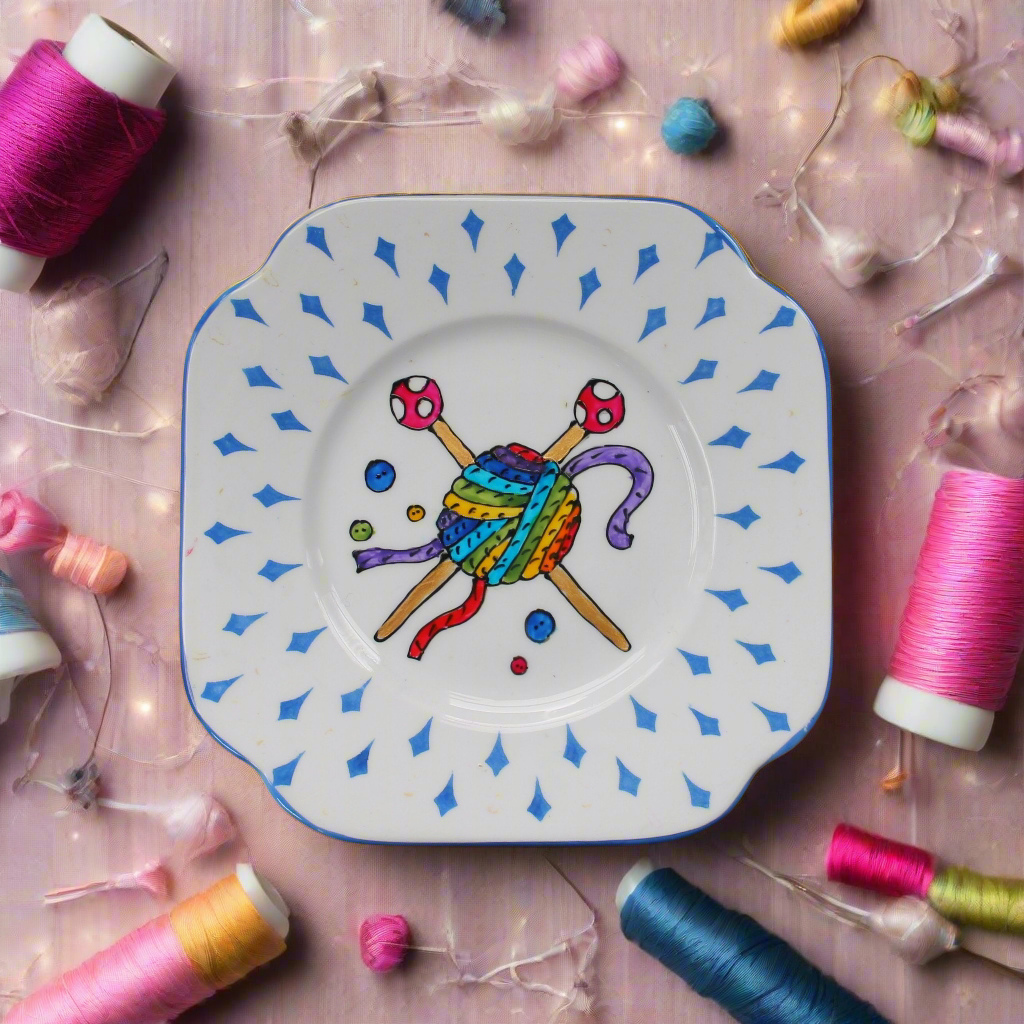 Knitters wall plate by Laura Lee Designs