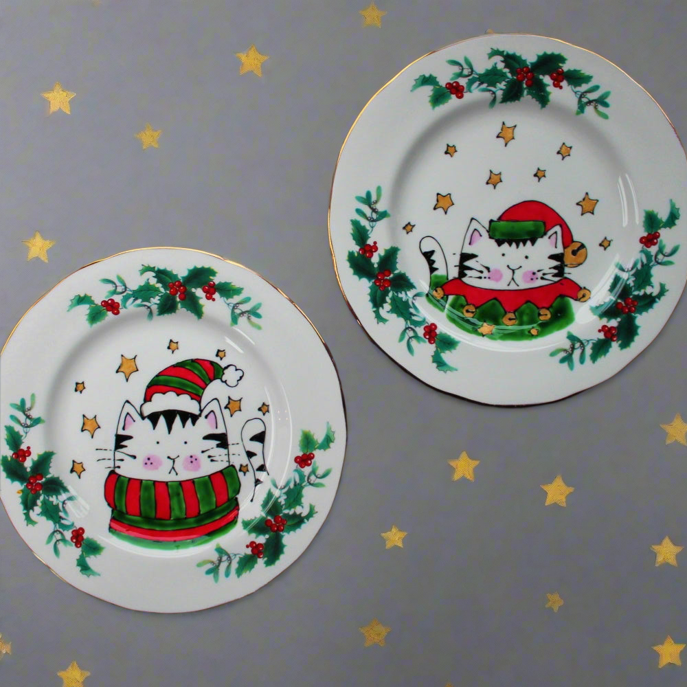 Christmas cat display plate