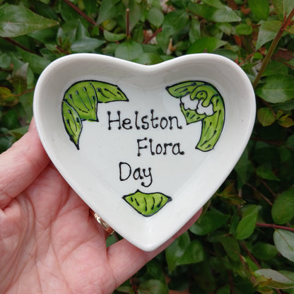 Helston Flora Day Heart Trinket Dish - Lily Of The Valley - Hand Painted - Ceramic