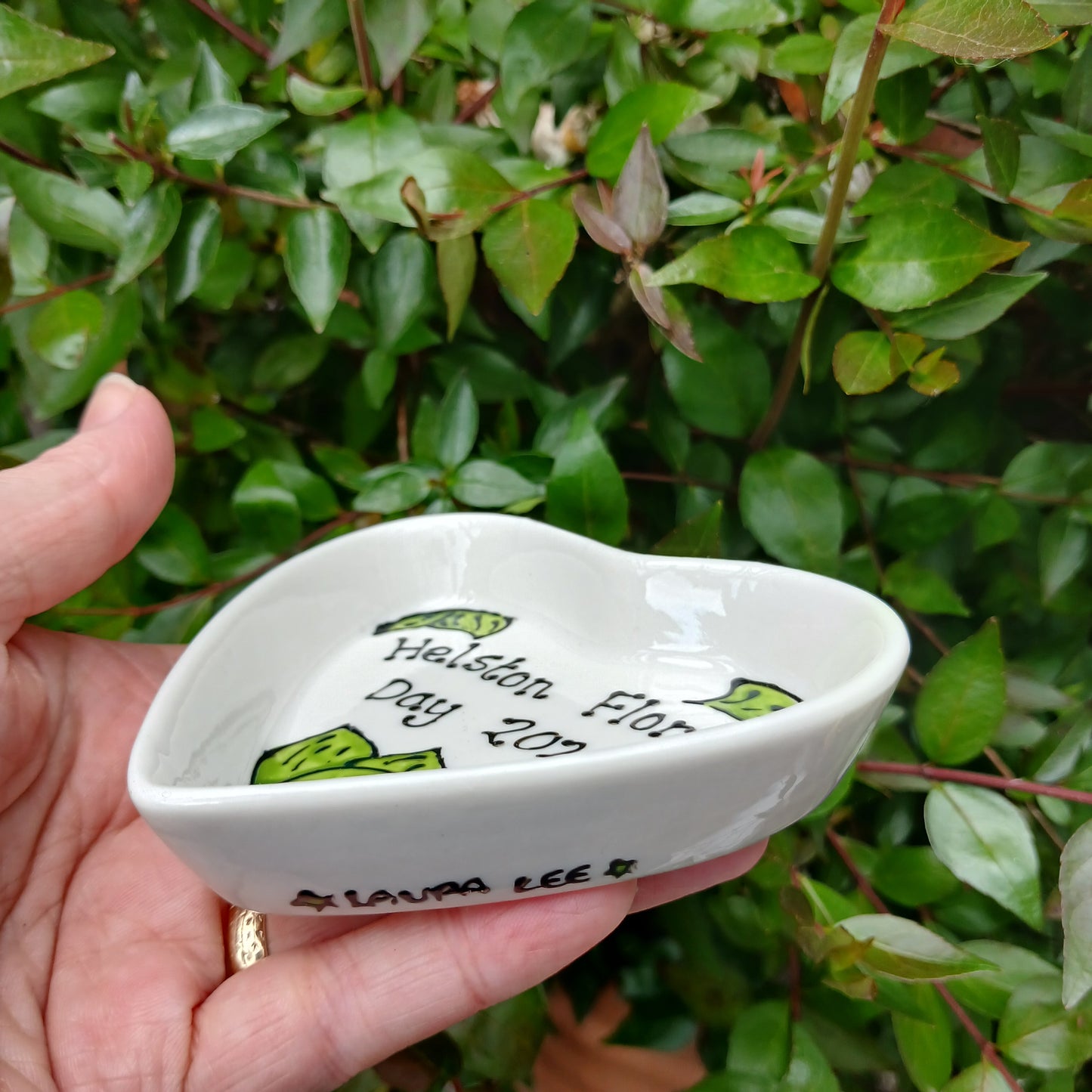 Helston Flora Day 2026 Heart Trinket Dish - Lily Of The Valley - Hand Painted - Ceramic