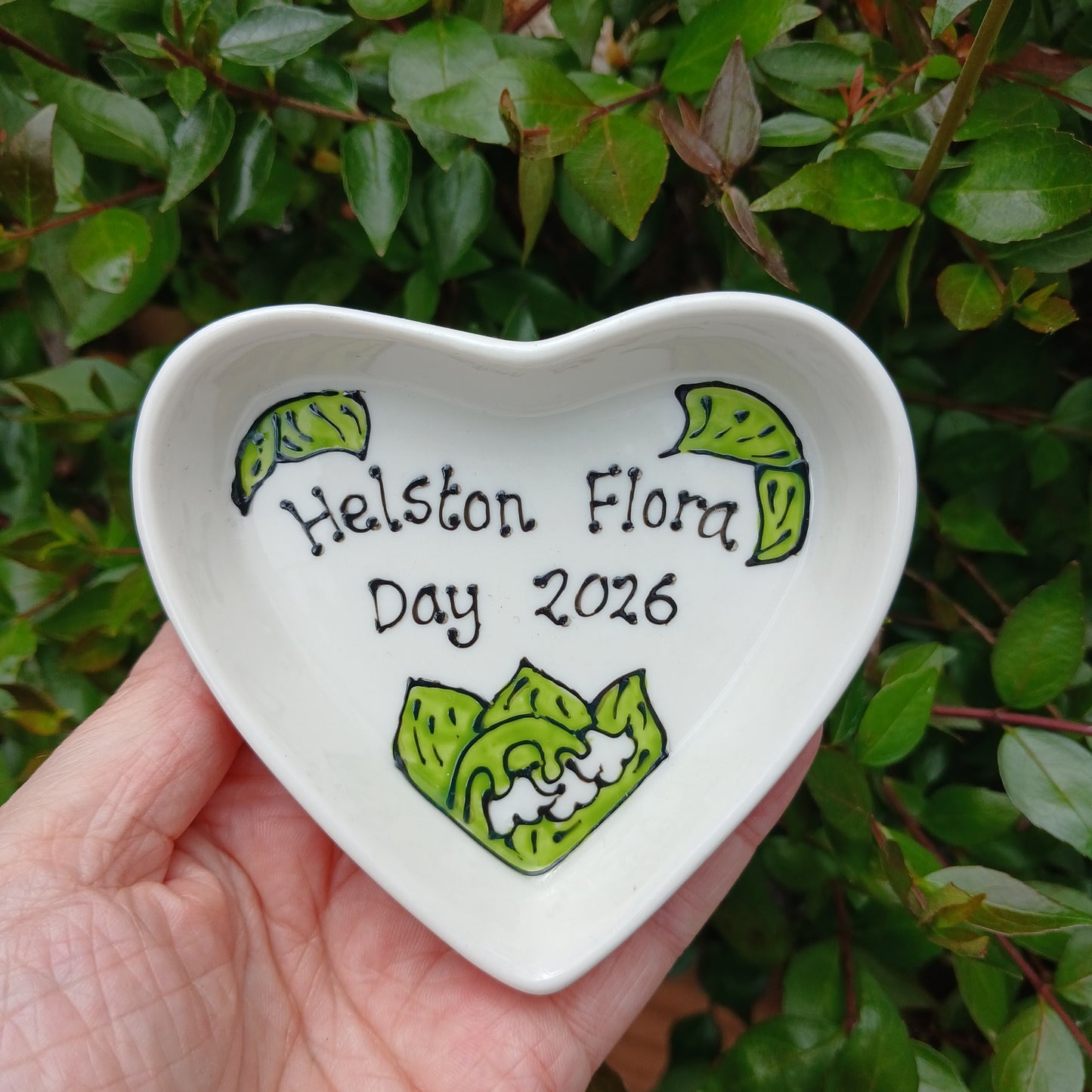 Helston Flora Day 2026 Heart Trinket Dish - Lily Of The Valley - Hand Painted - Ceramic