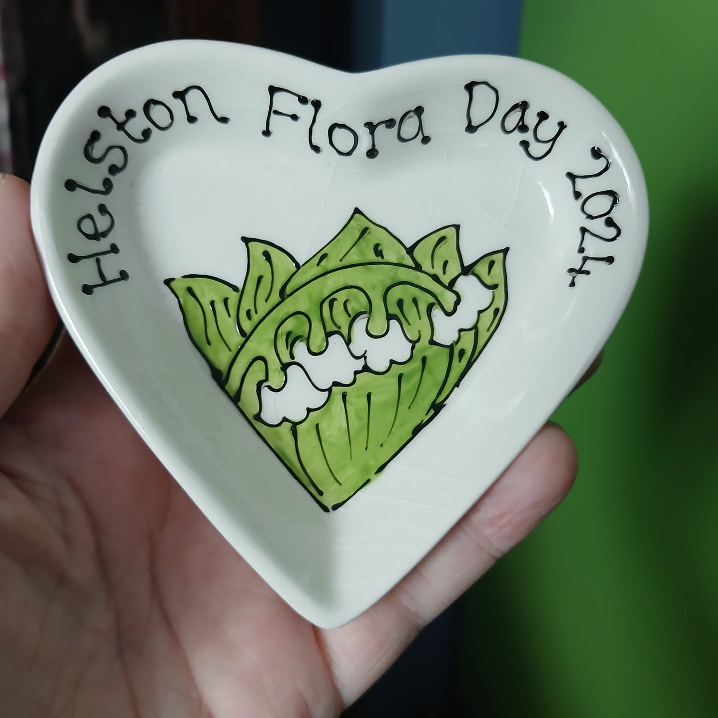 2nds - Helston Flora Day 2024 Heart Trinket Dish - Lily Of The Valley - Hand Painted - Ceramic