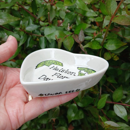Helston Flora Day Heart Trinket Dish - Lily Of The Valley - Hand Painted - Ceramic