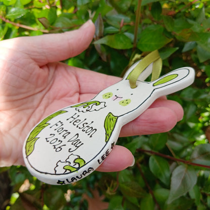 Helston Flora Day 2026 Bunny - Personalise me - Lily Of The Valley - Ceramic - Hand Painted - Hanging Decoration