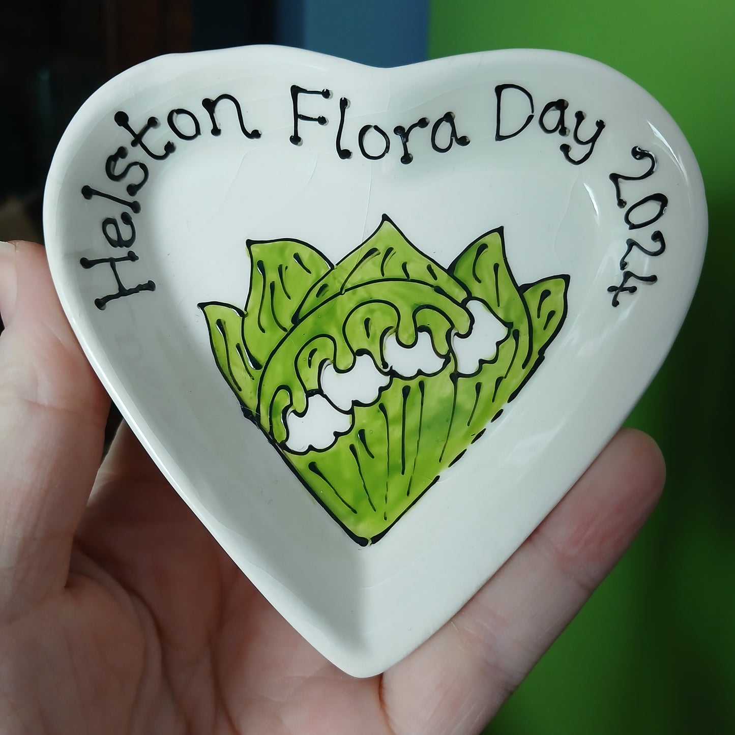 2nds - Helston Flora Day 2024 Heart Trinket Dish - Lily Of The Valley - Hand Painted - Ceramic