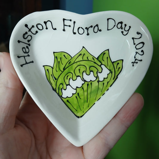 2nds - Helston Flora Day 2024 Heart Trinket Dish - Lily Of The Valley - Hand Painted - Ceramic