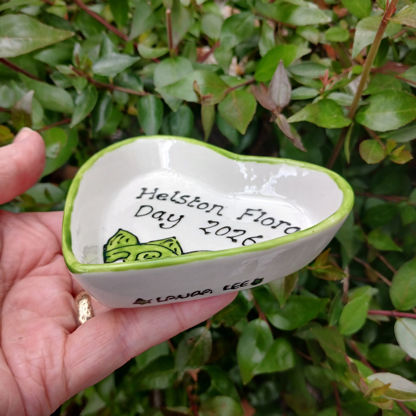Helston Flora Day 2026 Heart Trinket Dish - Lily Of The Valley - Hand Painted - Ceramic