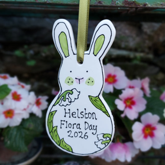 Helston Flora Day 2026 Bunny - Personalise me - Lily Of The Valley - Ceramic - Hand Painted - Hanging Decoration