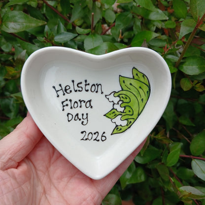 Helston Flora Day 2026 Heart Trinket Dish - Lily Of The Valley - Hand Painted - Ceramic