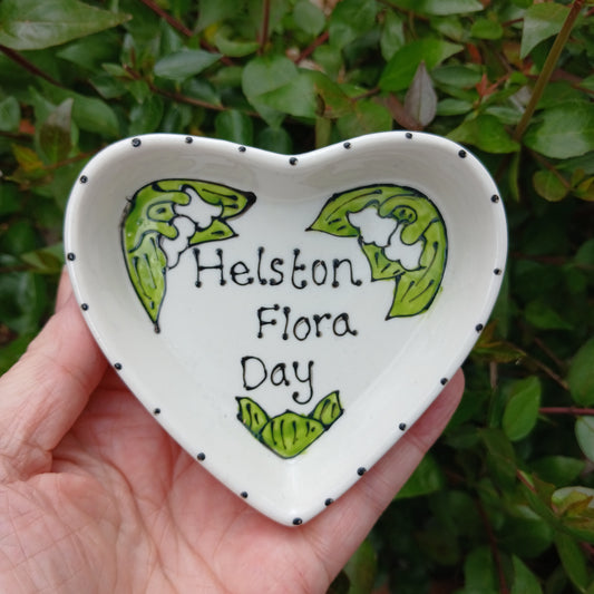 Dotty Helston Flora Day Heart Trinket Dish - Lily Of The Valley - Hand Painted - Ceramic