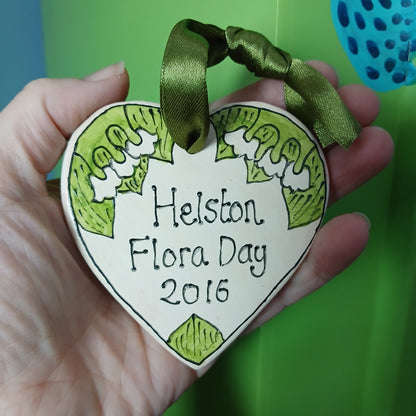 2nds - Helston Flora Day Heart 2016 - Lily Of The Valley - Ceramic - Hand Painted