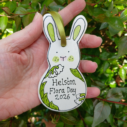 Helston Flora Day 2026 Bunny - Personalise me - Lily Of The Valley - Ceramic - Hand Painted - Hanging Decoration